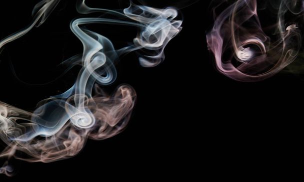 Smoke transparent green color  lines on black background. Abstract backdrop - 写真・画像
