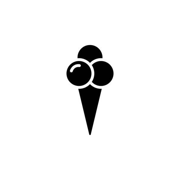 ワッフルコーンの形をした3つのボールアイコンのアイスクリーム。シンプルな記号、ロゴ - ベクター画像