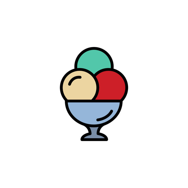 Ice cream balls in cup color icon thin line, linear, outline. dessert or sweetness in glass. simple sign, logo - Vector, Image