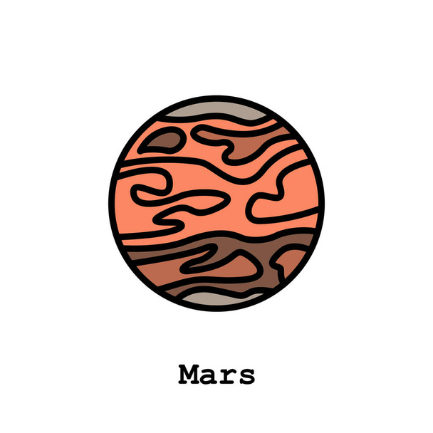 Mars Planet Farbe Symbol dünne Linie, linear, Umrissvektor. Mars roter Planet einfaches Zeichen, Logo.  - Vektor, Bild