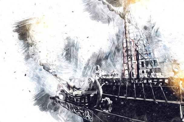 Navio pirata navegando no mar ilustração arte desenho esboço vintage
 - Foto, Imagem