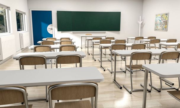 back to school empty classroom 3D rendering - Photo, Image