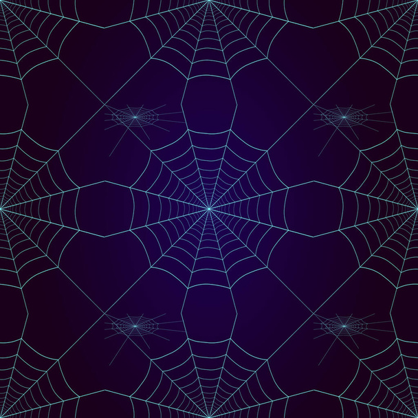 ハロウィンクモの巣シームレスなパターン。ネットでクリエイティブ不気味な背景。暗い背景にネオンハロウィンのクモの巣。カラフルなクモの巣シームレスな背景のクモの糸の質感。ストックベクトルイラスト - ベクター画像