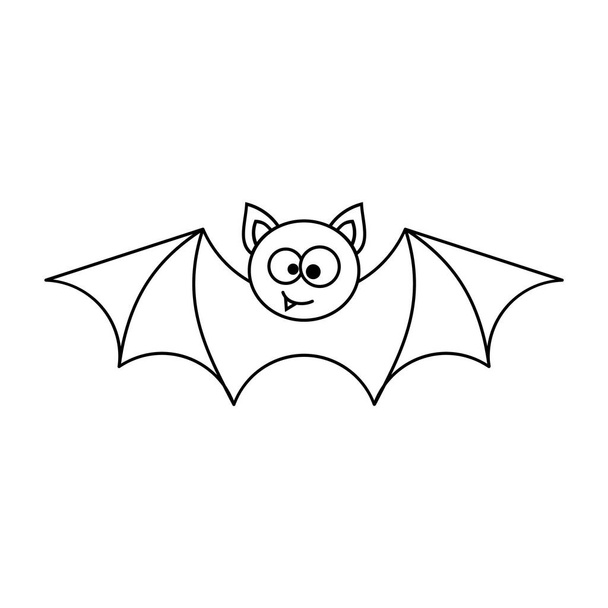 Bonito morcego de Halloween. Doodle ilustração de um pequeno morcego sorrindo. Morcego com asas abertas e rosto engraçado. Feliz conceito de Halloween. Esboço preto sobre fundo branco. Ícone de linha. Vetor, plano, clip art. - Vetor, Imagem
