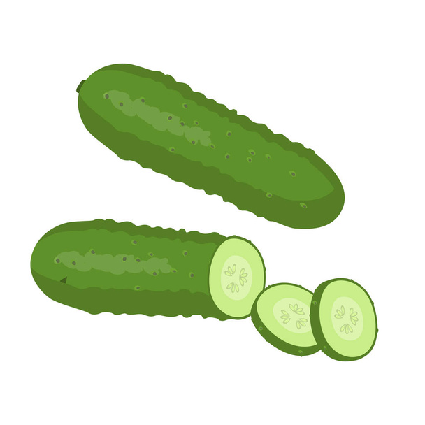 Komkommer en plakken geïsoleerde illustratie in platte stijl - Vector, afbeelding