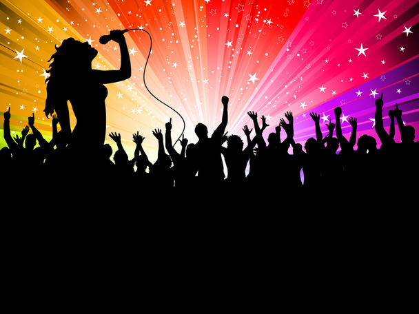 Female singer with crowd - Vector, Image