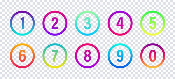 Kolorowe liczby. Ilustracja wektora. Ikony gradientu okrągłej liczby. Wektorowe, modne elementy gradientowe. EPS 10 - Wektor, obraz