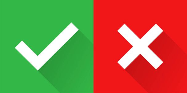 Checkmark cross sign with shadow. Vector isolated icons signs. Checklist mark icon vector. Red checkmark on green background. EPS 10 - Vector, Image