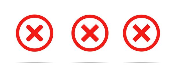赤いアイコンを横断。ベクトル分離元。シンボル正しい、エラー、チェック、間違った、失敗した決定のためのNoまたはXボタン。株式ベクトル。EPS 10 - ベクター画像