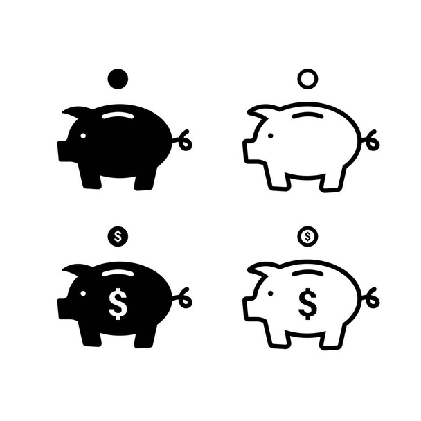 Sparschweinikone. Vektorisoliertes Schweineballzeichen. Sparschwein mit fallenden Münzen. Aktienvektor. EPS 10 - Vektor, Bild