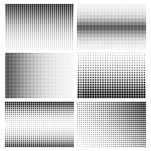 Halftone design elementen met zwarte stippen geïsoleerd op witte achtergrond. Comic gestippelde patronen.Vector illustratie. - Vector, afbeelding