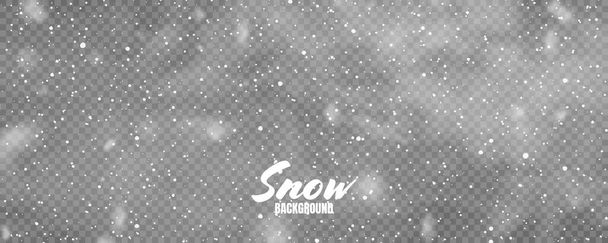 Nieve realista cayendo con copos de nieve. Fondo transparente de invierno para la tarjeta de Navidad o Año Nuevo. Efecto tormenta helada. Ilustración vectorial. - Vector, imagen