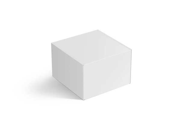 3D白い背景に紙箱のレンダリング.白地に隔離された3Dイラスト。ブランクペーパーボックス影とモックアップ。3Dイラスト. - 写真・画像