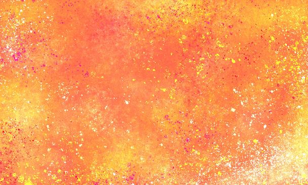 oranje heldere abstracte grunge achtergrond, gekleurd, bespat met verf vlekken, stippen, korreligheid, lawaai. Een traditionele rommelige achtergrond met rijke, vrolijke kleuren. - Foto, afbeelding