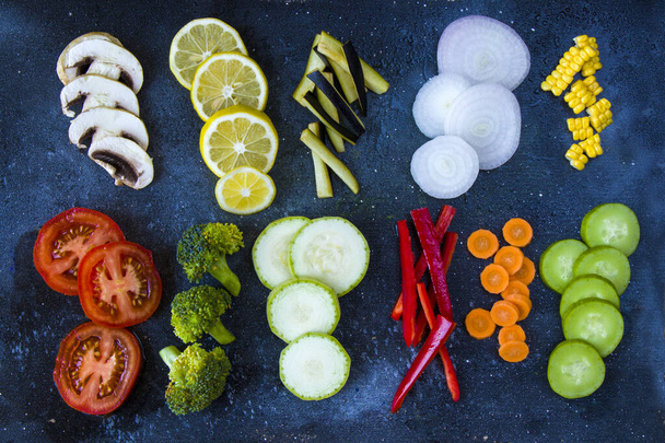 Chopped vegetables, sliced and cutting vegetables - Photo, Image