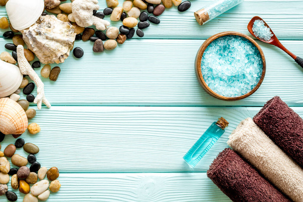 Frame of wellness set of spa cosmetics with sea salt and stones - Photo, image