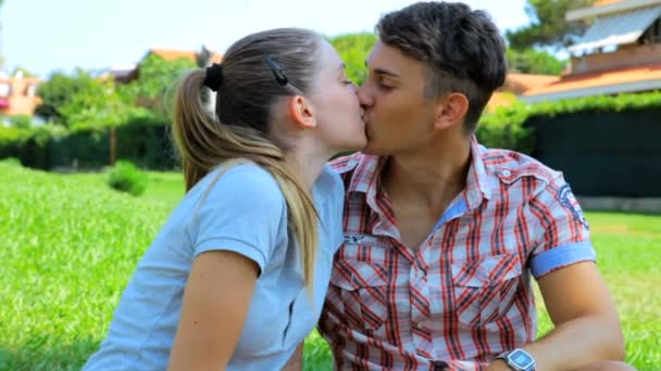 pari suudella puistossa - Materiaali, video