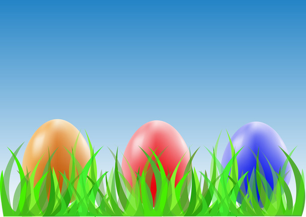 huevos de Pascua en la hierba verde - Vector, imagen