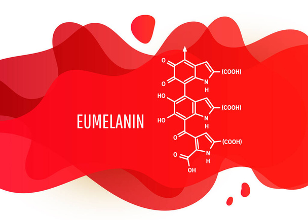 Χημική μοριακή δομή της ευμελανίνης με σχήμα διαβάθμισης κόκκινου υγρού με χώρο αντιγραφής σε λευκό φόντο - Διάνυσμα, εικόνα