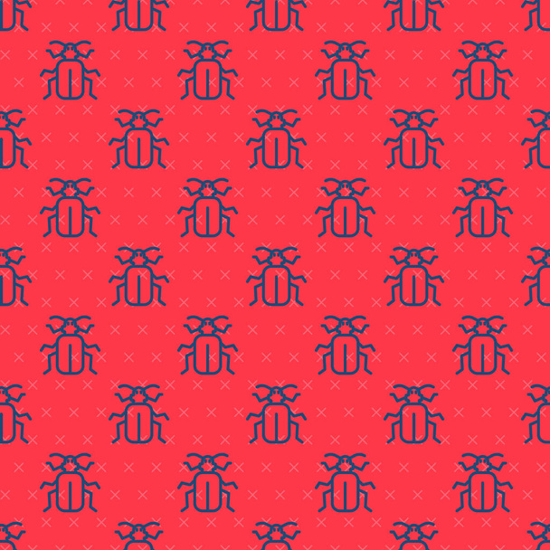 Blaue Linie Chafer Käfer Symbol isoliert nahtlose Muster auf rotem Hintergrund. Vektor. - Vektor, Bild