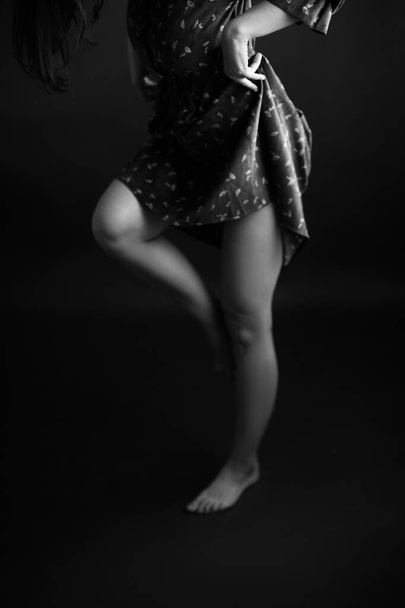 Details of body of beautiful girl, fashion and art, authentic black and white photo shoot - Photo, Image