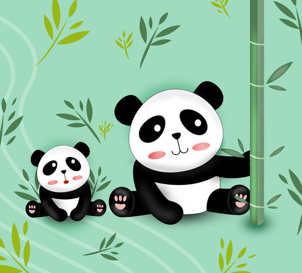  pandas in the bamboo forest - Вектор, зображення