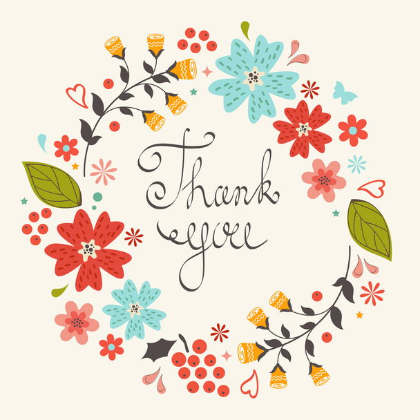 Thank you card with floral wreath - ベクター画像