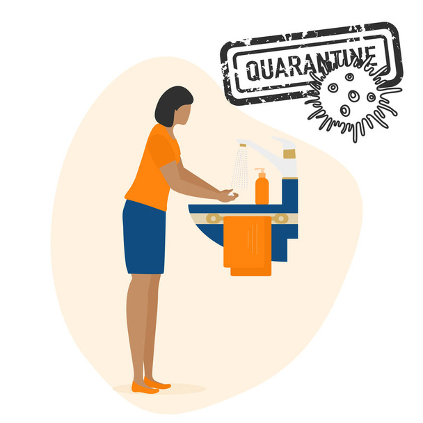 Vector illustration Person washes hands Coronavirus COVID-19 Hand washing Stop spread of corona virus Pandemic Respiratory 2019-nCoV protection, infection prevention. Health, medicine Design for print - Вектор, зображення