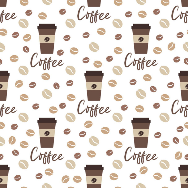 Vector coffee seamless pattern Illustration Repeated background with paper coffee cups. Morning. Take away. Concept for cafe, bistro, bars menu card. Food and drink design for wrapping, textile, print - Wektor, obraz