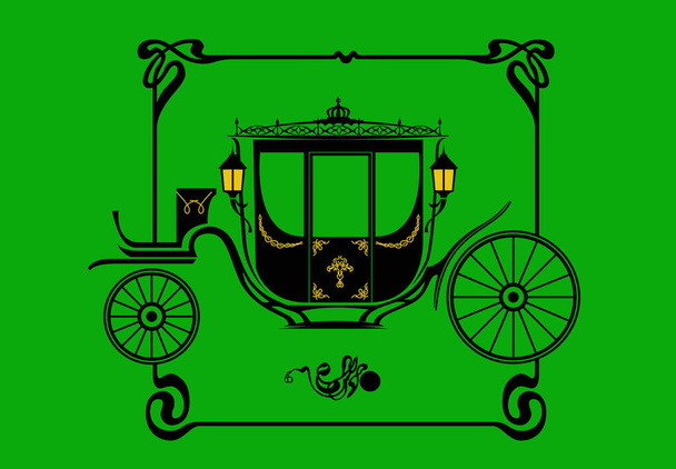 El carruaje de la reina. Dibujo estilizado de un carro de brougham victoriano. Imagen vectorial para ilustración. - Vector, imagen