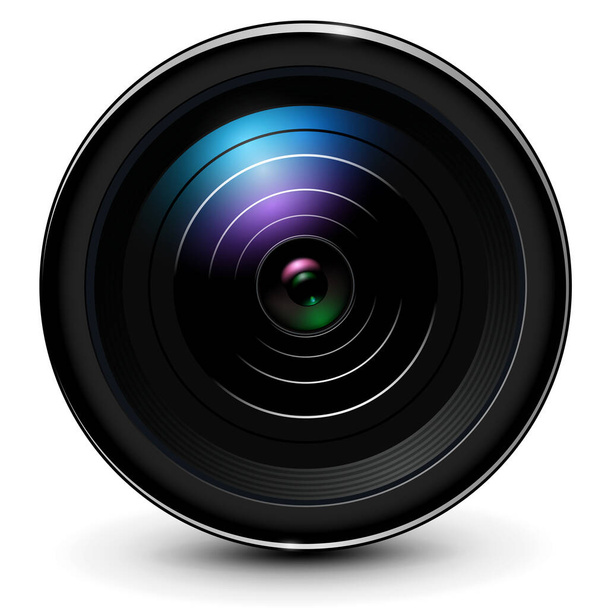 Camera photo lens 3D realistic icon, vector illustration. - Wektor, obraz
