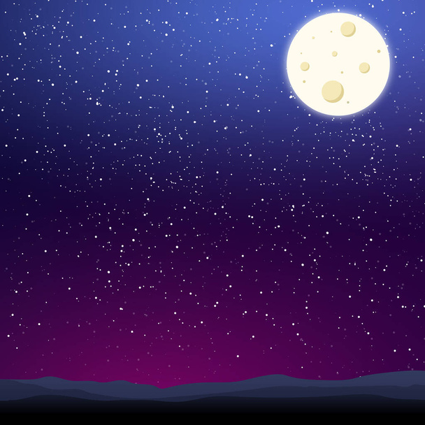 Luna y cielo estrellado negro y azul con cometas voladores - ilustración - Vector, imagen