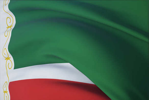 Csecsenföld zászlója, Csecsen Köztársaság. 3D illusztráció közelkép zászló háttér. Zászló Oroszország szövetségi alattvalóinak. - Fotó, kép
