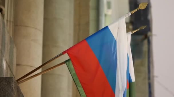 Oroszország zászlója a Szövetségi Törvényszolga Szolgálat épületének személyzetén. Zöld zászló - Felvétel, videó