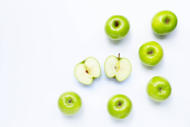 Fresh green apples on  white background. Copy space - Zdjęcie, obraz