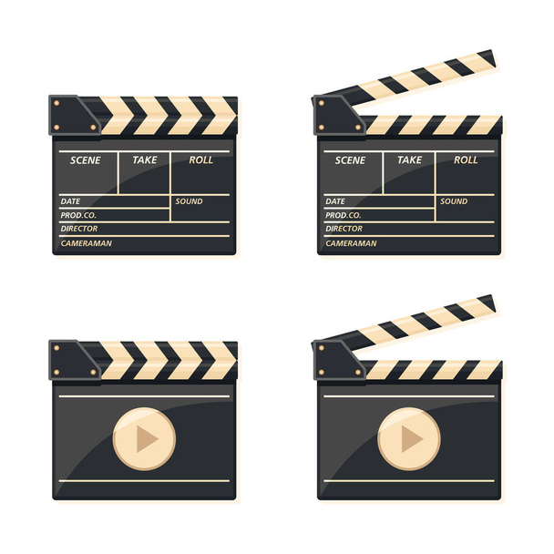 Colección de ilustraciones vectoriales del clapboard de película. Adecuado para elementos de diseño del proceso de fabricación de películas, promoción de cine, estreno de nuevas películas - Vector, Imagen