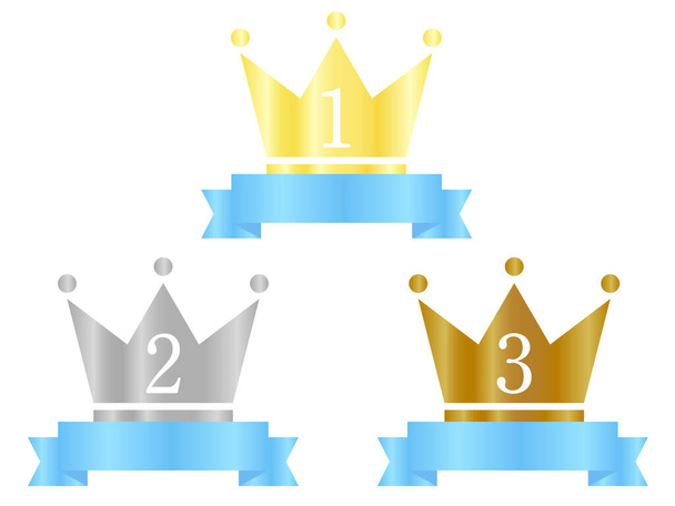 Gold, silver and bronze crowns with ribbon. Vector illustration. - Vector, Image