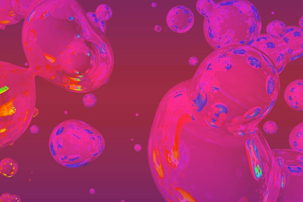 Soap glossy bubbles or liquid abstract gradient background or texture 3D illustration - soft focus background design template - Photo, image