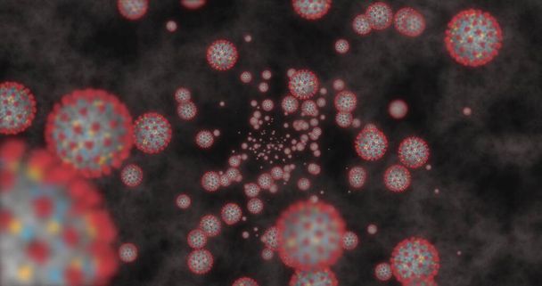 Células coronavírus COVID-19 Doença infecciosa. A transmissão rápida espalhou a doença. Alta concentração de coronavírus. 3D renderização ilustração 3D - Foto, Imagem
