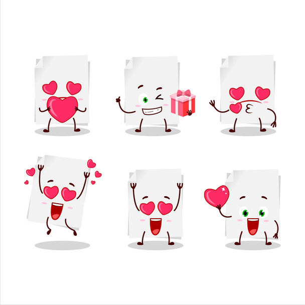 Blank sheet of paper cartoon character with love cute emoticon - Vetor, Imagem