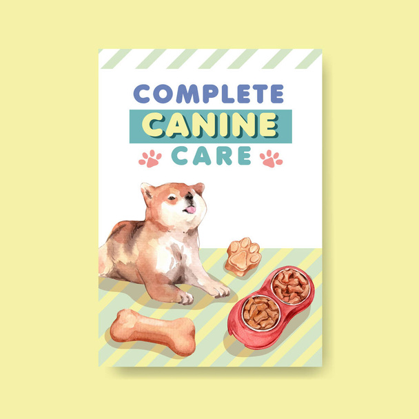 Modèle d'affiche avec chiens et conception de nourriture pour la publicité et la commercialisation illustration aquarelle - Vecteur, image