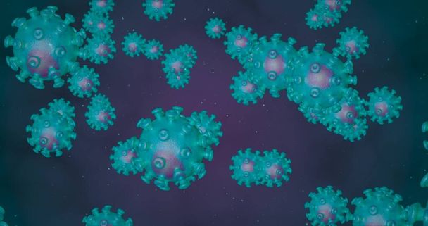 Coronaviruscellen. Groep virussen die luchtweginfecties veroorzaken onder de microscoop. 3D weergave 3D illustratie 3D illustratie - Foto, afbeelding