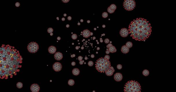 Células del Coronavirus COVID-19 Enfermedad infecciosa. Enfermedad de transmisión rápida. Alta concentración de animación por coronavirus. Representación en 3D con ilustración en 3D de chanel alfa
 - Foto, Imagen