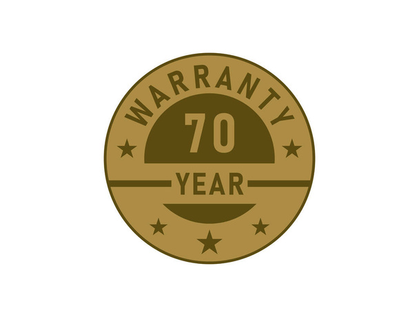 70 años de garantía insignias de oro aisladas sobre fondo blanco. Etiqueta de garantía - Vector, imagen