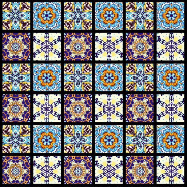 Abstraktes ornamentales Muster von Quadraten. Mosaik Kunst ornamentale Textur. - Foto, Bild