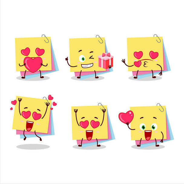 Sticky notes paper cartoon character with love cute emoticon - Vector, Image