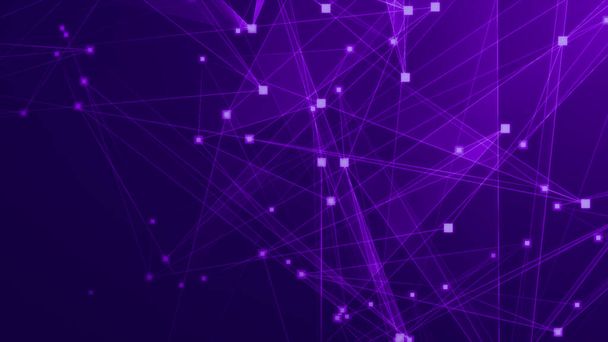 Abstraktes violettes Polygon-Techniknetzwerk mit Connect-Technologie-Hintergrund. Abstrakte Punkte und Linien strukturieren den Hintergrund. 3D-Darstellung. - Foto, Bild