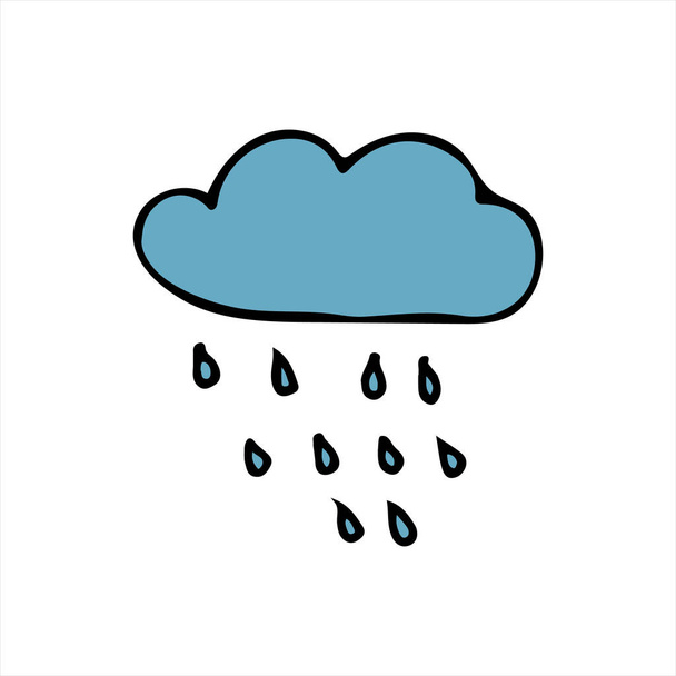 Regenwolken bunte flache Illustration. Flache Ikone der Wolke mit Regen - Vektor, Bild