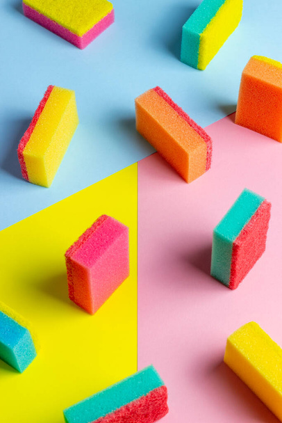 Colored sponges for washing dishes. Mock-up. Cleaning - Foto, imagen