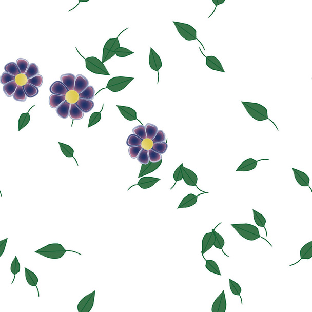 hermosa composición con flores de colores simples y hojas verdes en el fondo, ilustración vectorial - Vector, imagen